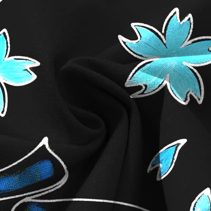 Buddha Stones Baumwoll-Leinen-Hose mit Koi-Fisch- und Blumenmuster, elastischem Bund, weitem Bein und Taschen - image 4