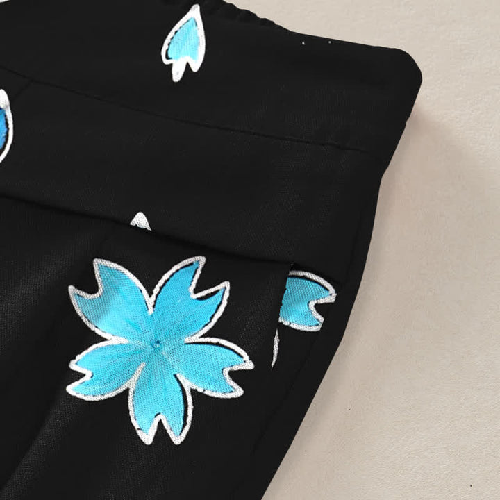Buddha Stones Baumwoll-Leinen-Hose mit Koi-Fisch- und Blumenmuster, elastischem Bund, weitem Bein und Taschen - image 3