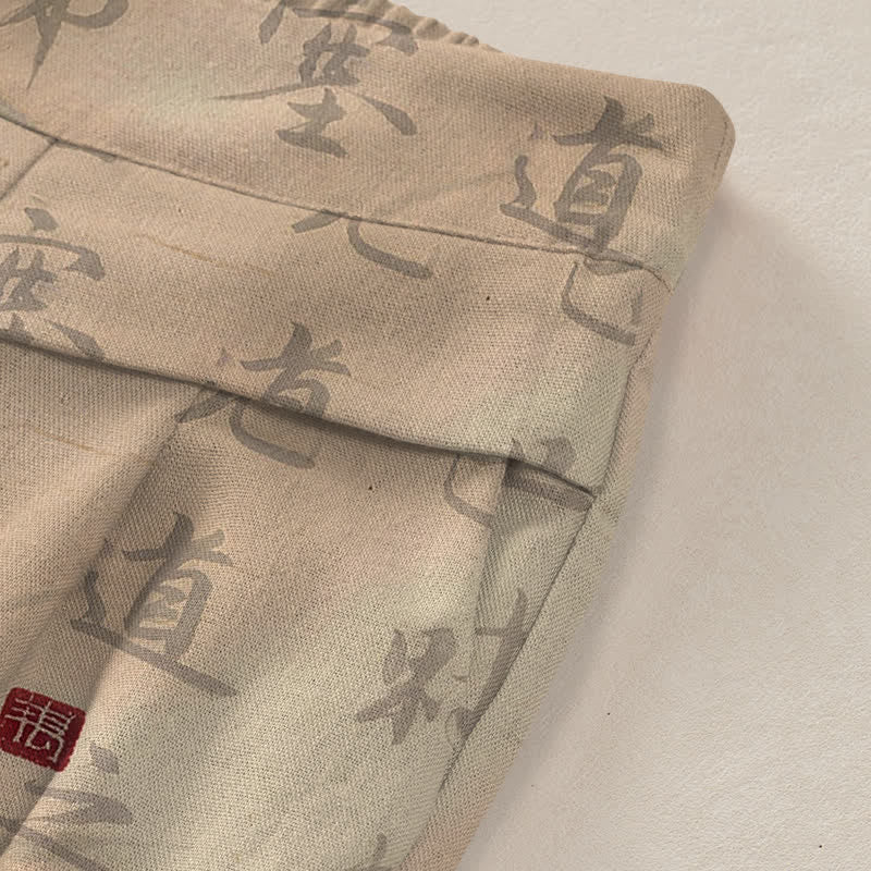 Buddha Stones Baumwoll-Leinen-Hose mit Katzenmuster und Kalligrafie, elastischem Bund, weitem Bein und Taschen - image 3