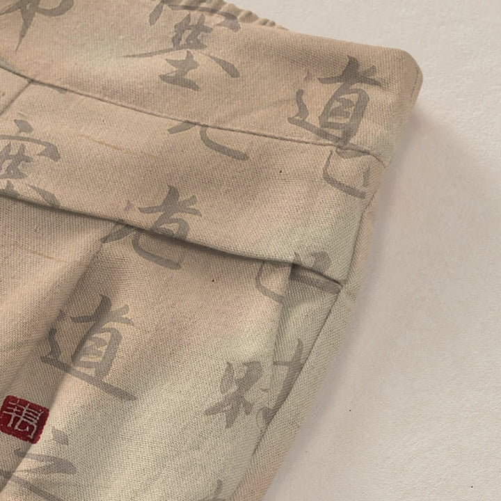 Buddha Stones Baumwoll-Leinen-Hose mit Katzenmuster und Kalligrafie, elastischem Bund, weitem Bein und Taschen - image 3