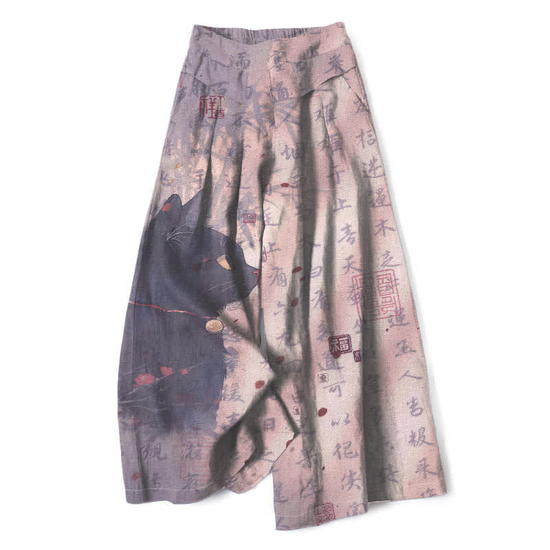 Buddha Stones Baumwoll-Leinen-Hose mit Katzenmuster und Kalligrafie, elastischem Bund, weitem Bein und Taschen - Distel - US16, UK/AU20, EU48 (3XL) - image 7