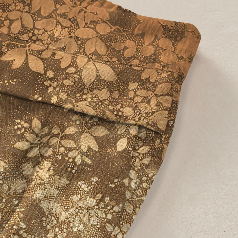Buddha Stones Baumwoll-Leinen-Hose mit Kranich- und Blumenmuster, elastischem Bund, weitem Bein und Taschen - image 3