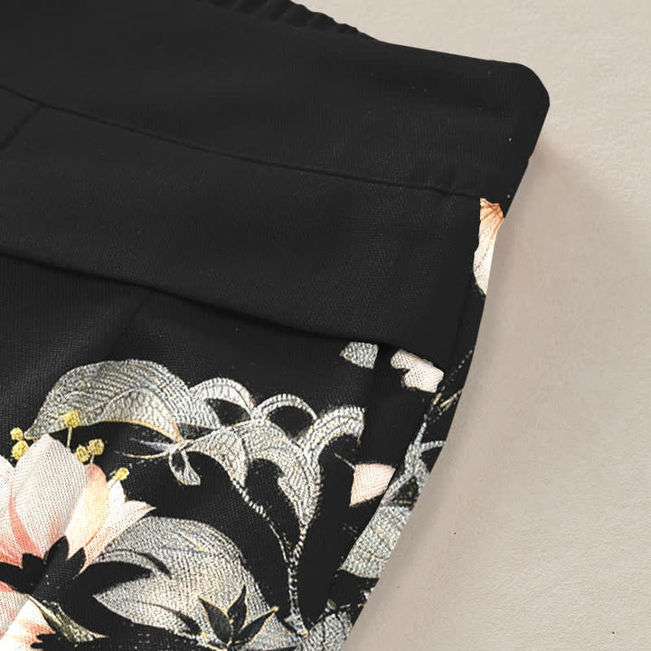 Buddha Stones Damenhose mit orientalischem Drachenmuster aus Baumwoll-Leinen-Mischgewebe, elastischem Bund, weitem Bein und Taschen - image 3