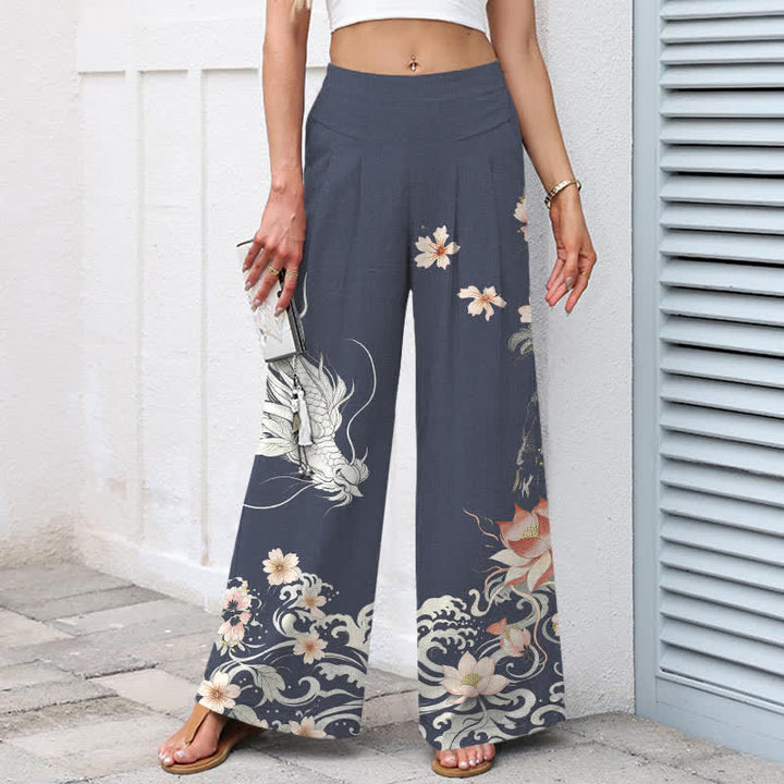Buddha Stones Damenhose mit orientalischem Drachenmuster aus Baumwoll-Leinen-Mischgewebe, elastischem Bund, weitem Bein und Taschen - image 6