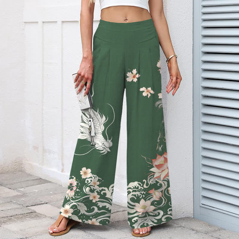 Buddha Stones Damenhose mit orientalischem Drachenmuster aus Baumwoll-Leinen-Mischgewebe, elastischem Bund, weitem Bein und Taschen - image 8