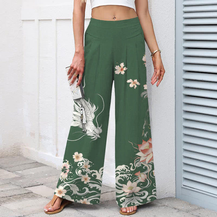 Buddha Stones Damenhose mit orientalischem Drachenmuster aus Baumwoll-Leinen-Mischgewebe, elastischem Bund, weitem Bein und Taschen - image 8