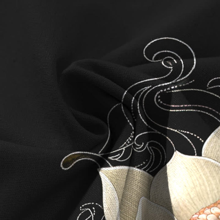 Buddha Stones Damenhose mit weitem Bein, elastischem Bund und Taschen, aus Baumwoll-Leinen-Mischgewebe mit Lotus-Koi-Wellenmuster - image 4