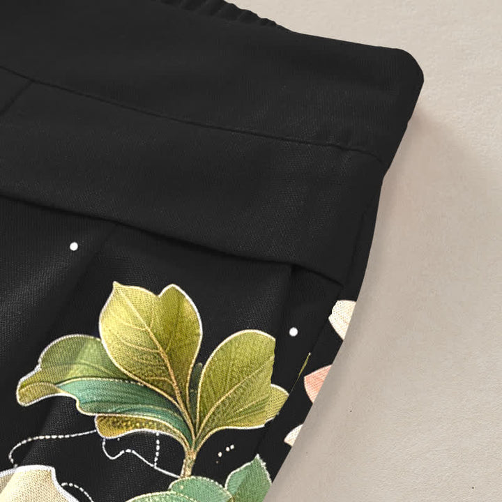 Buddha Stones Damenhose mit weitem Bein, elastischem Bund und Taschen, aus Baumwoll-Leinen-Mischgewebe mit Lotus-Koi-Wellenmuster - image 3