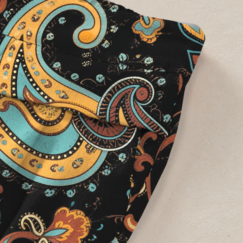 Buddha Stones Damenhose aus Baumwoll-Leinen-Mischgewebe mit böhmischem Paisley-Blumenmuster, elastischem Bund, weitem Bein und Taschen - image 3