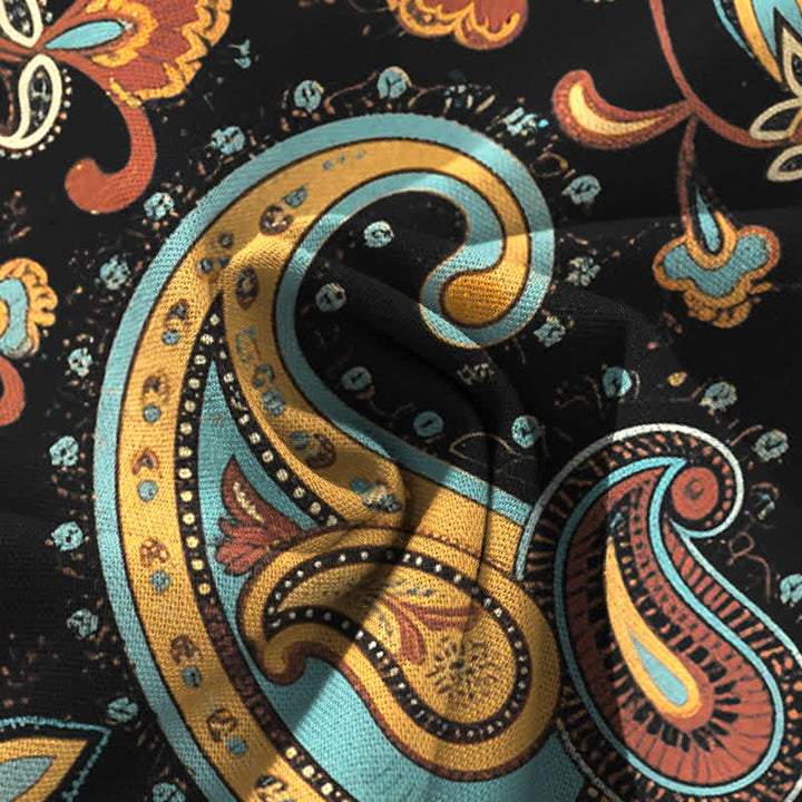 Buddha Stones Damenhose aus Baumwoll-Leinen-Mischgewebe mit böhmischem Paisley-Blumenmuster, elastischem Bund, weitem Bein und Taschen - image 4