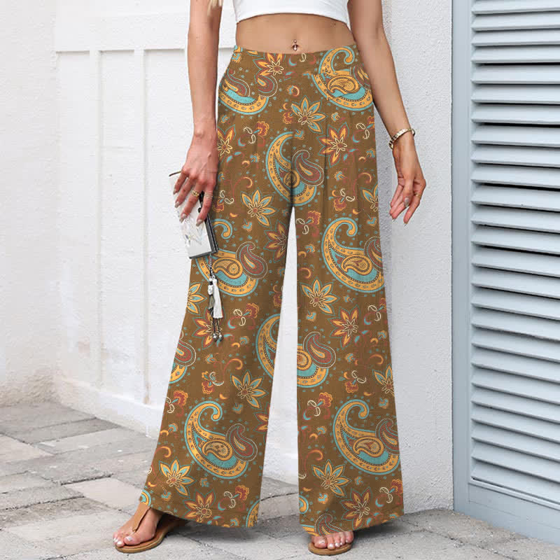Buddha Stones Damenhose aus Baumwoll-Leinen-Mischgewebe mit böhmischem Paisley-Blumenmuster, elastischem Bund, weitem Bein und Taschen - image 6