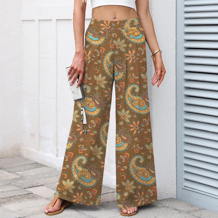 Buddha Stones Damenhose aus Baumwoll-Leinen-Mischgewebe mit böhmischem Paisley-Blumenmuster, elastischem Bund, weitem Bein und Taschen - image 6