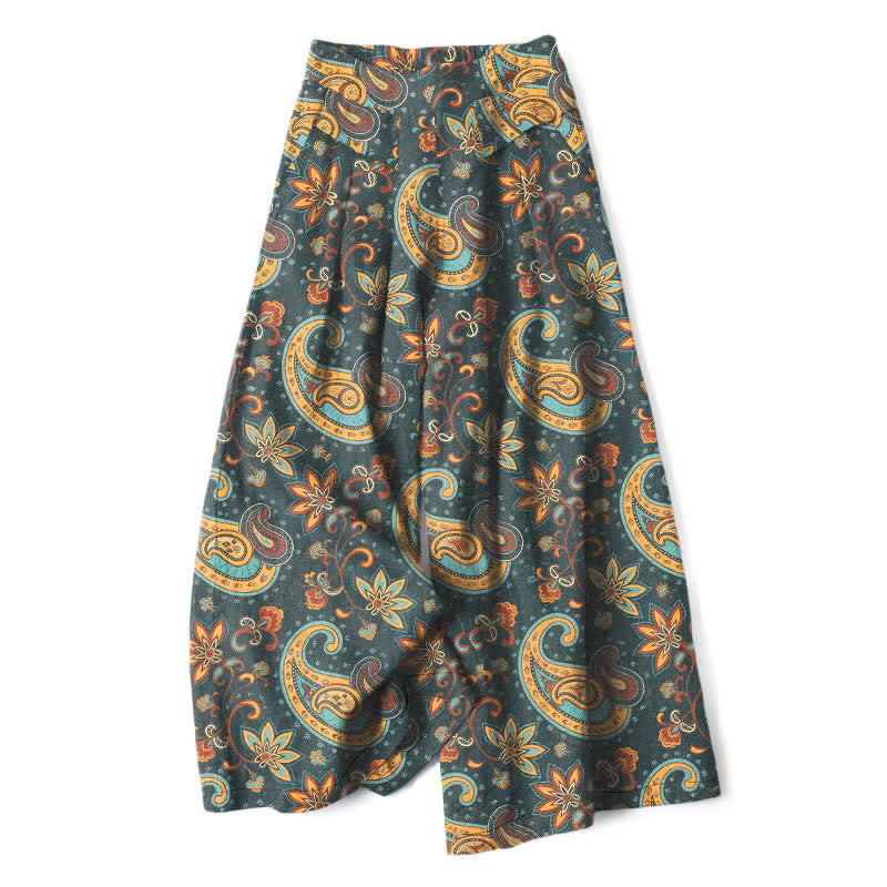 Buddha Stones Damenhose aus Baumwoll-Leinen-Mischgewebe mit böhmischem Paisley-Blumenmuster, elastischem Bund, weitem Bein und Taschen - Türkis - US16, UK/AU20, EU48 (3XL) - image 7