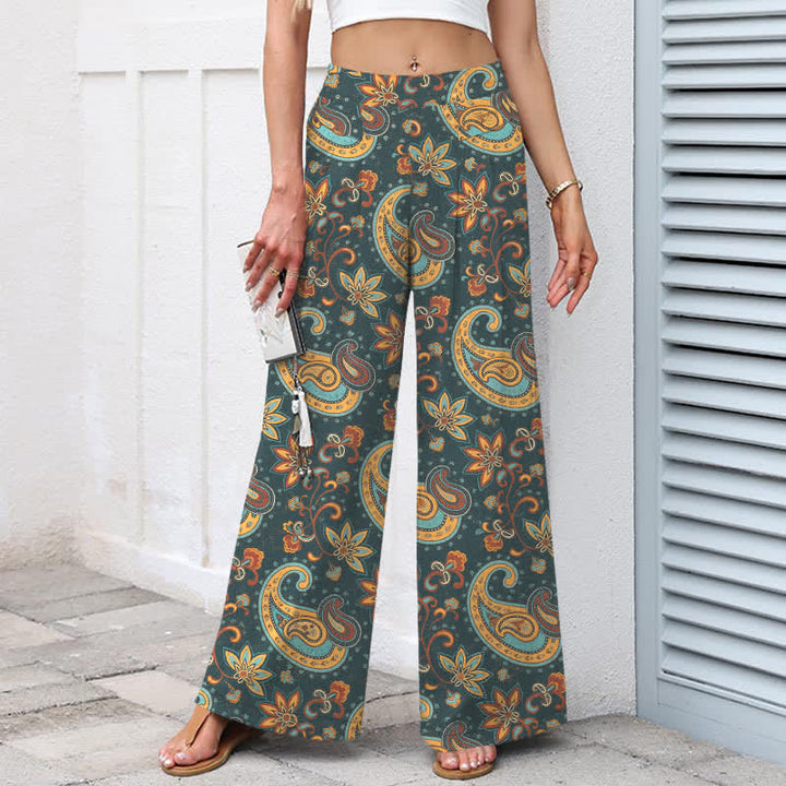 Buddha Stones Damenhose aus Baumwoll-Leinen-Mischgewebe mit böhmischem Paisley-Blumenmuster, elastischem Bund, weitem Bein und Taschen - image 8