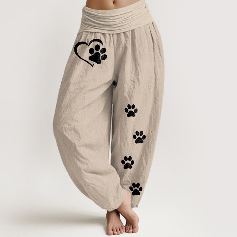 Buddha Stones Damen-Haremshose aus reiner Baumwolle mit Herz- und Pfotenabdruckmuster und elastischem Bund - Bräunen - US16, UK/AU20, EU48 (3XL) - image 14