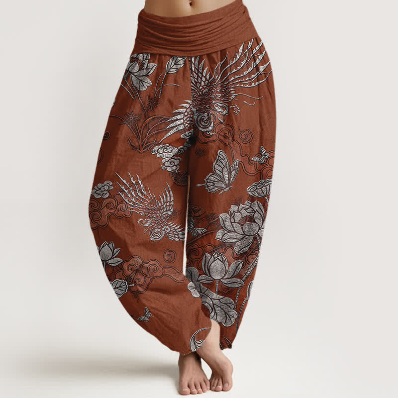 Buddha Stones Haremshose aus Baumwolle mit Lotus-Vogel-Muster und elastischem Bund für Damen - Sienna - US16, UK/AU20, EU48 (3XL) - image 8