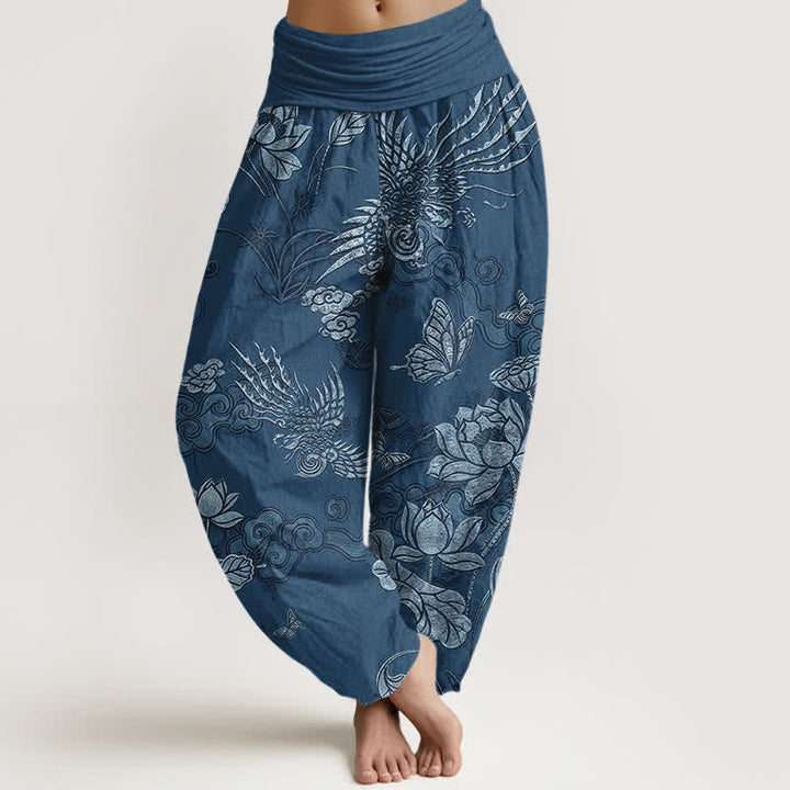 Buddha Stones Haremshose aus Baumwolle mit Lotus-Vogel-Muster und elastischem Bund für Damen - SteelBlue - US16, UK/AU20, EU48 (3XL) - image 5