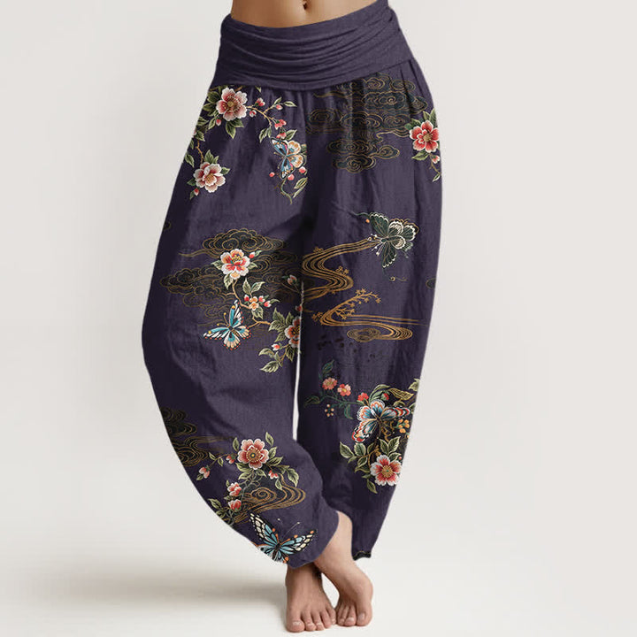 Buddha Stones Damen-Haremshose aus reiner Baumwolle mit floralem Schmetterlingsmuster und elastischem Bund - Indigo - US16, UK/AU20, EU48 (3XL) - image 8