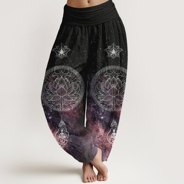 Buddha Stones Baumwoll-Haremshose mit himmlischem Lotus-Mandala-Muster und elastischem Bund für Damen - Pflaume - US16, UK/AU20, EU48 (3XL) - image 5