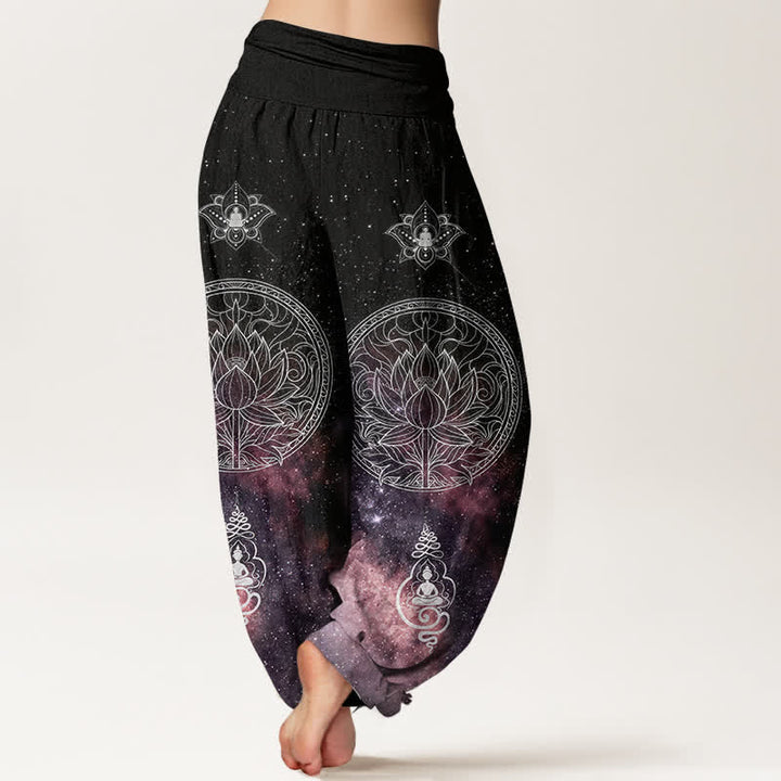 Buddha Stones Baumwoll-Haremshose mit himmlischem Lotus-Mandala-Muster und elastischem Bund für Damen - image 6
