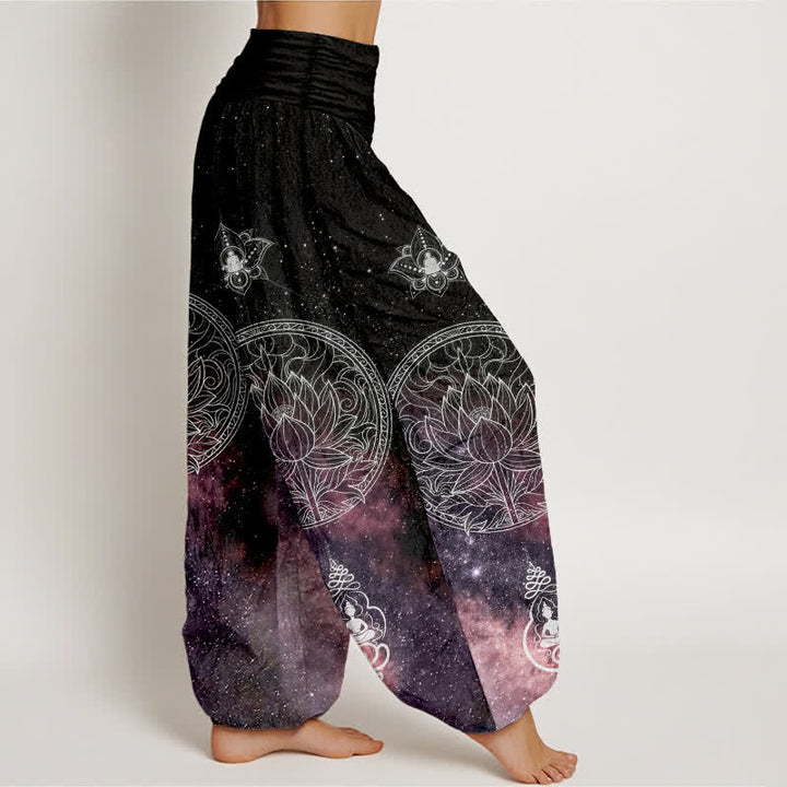 Buddha Stones Baumwoll-Haremshose mit himmlischem Lotus-Mandala-Muster und elastischem Bund für Damen - image 7