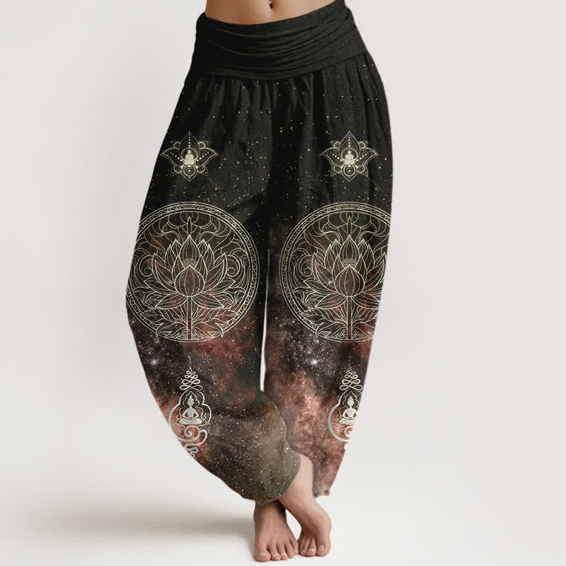 Buddha Stones Baumwoll-Haremshose mit himmlischem Lotus-Mandala-Muster und elastischem Bund für Damen - Sattelbraun - US16, UK/AU20, EU48 (3XL) - image 8