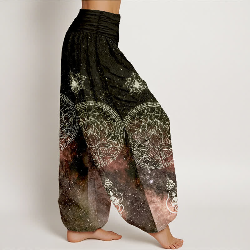 Buddha Stones Baumwoll-Haremshose mit himmlischem Lotus-Mandala-Muster und elastischem Bund für Damen - image 10