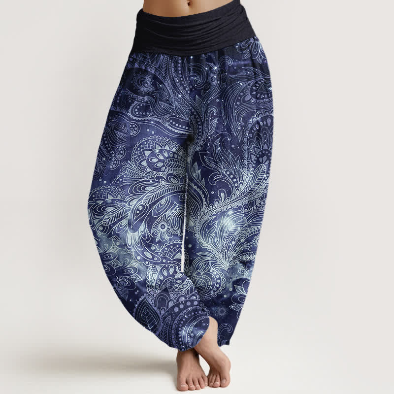 Buddha Stones Elegante Haremshose aus reiner Baumwolle mit Paisleymuster und elastischem Bund. - Marine - US16, UK/AU20, EU48 (3XL) - image 0