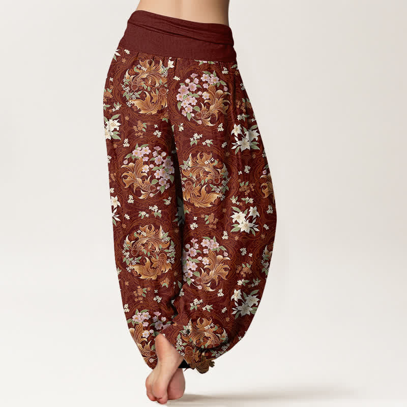 Buddha Stones Damen-Haremshose aus reiner Baumwolle mit floralem Medaillonmuster und elastischem Bund - image 6