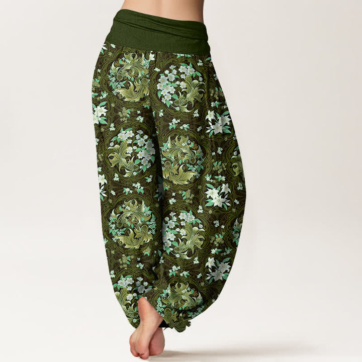 Buddha Stones Damen-Haremshose aus reiner Baumwolle mit floralem Medaillonmuster und elastischem Bund - image 9