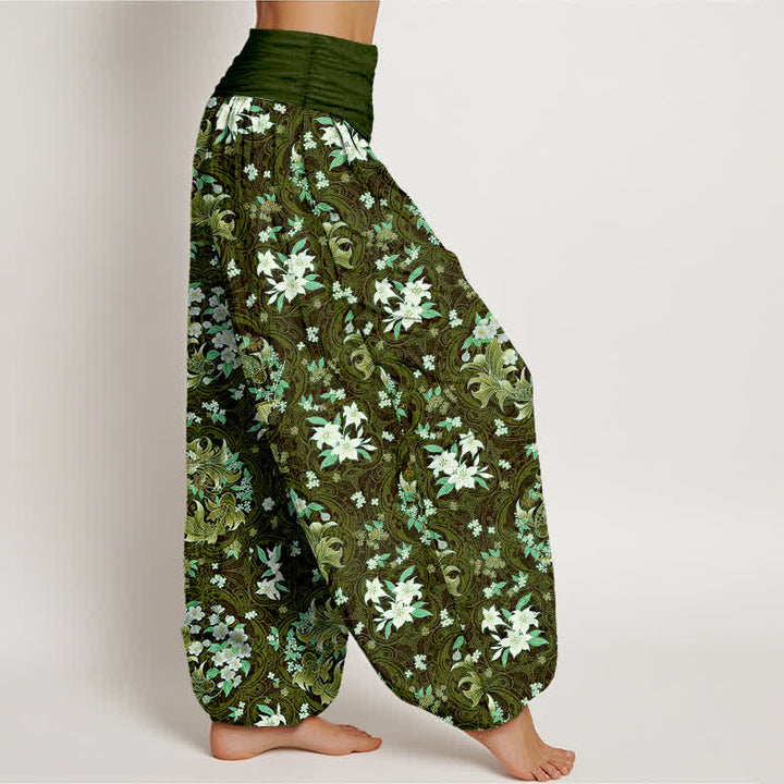 Buddha Stones Damen-Haremshose aus reiner Baumwolle mit floralem Medaillonmuster und elastischem Bund - image 10