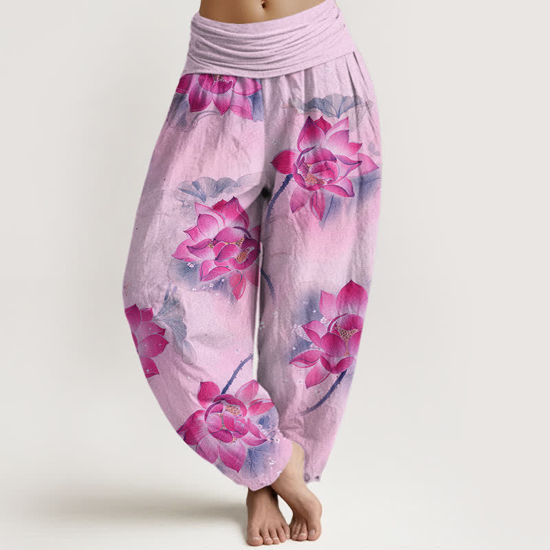 Buddha Stones Haremshose aus Baumwolle mit Lotusblütenmuster und elastischem Bund für Damen - Pflaume - US16, UK/AU20, EU48 (3XL) - image 5