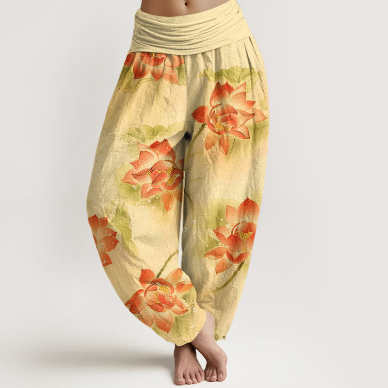 Buddha Stones Haremshose aus Baumwolle mit Lotusblütenmuster und elastischem Bund für Damen - Zitronen-Chiffon - US16, UK/AU20, EU48 (3XL) - image 8