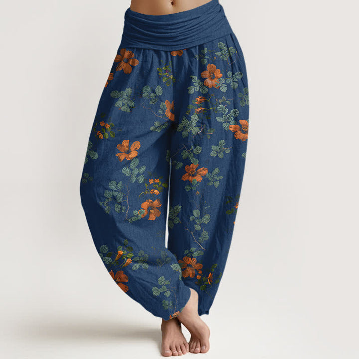 Buddha Stones Baumwoll-Haremshose mit orangefarbenem Blumen- und Blättermuster, elastischer Bund, Damen - Marine - US16, UK/AU20, EU48 (3XL) - image 5
