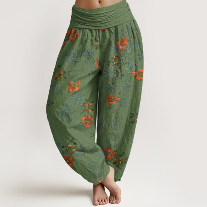 Buddha Stones Baumwoll-Haremshose mit orangefarbenem Blumen- und Blättermuster, elastischer Bund, Damen - Dunkelmeergrün - US16, UK/AU20, EU48 (3XL) - image 8
