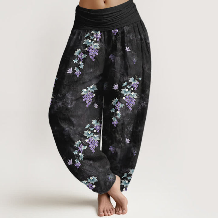 Buddha Stones Baumwoll-Haremshose mit Vintage-Weinrebenmuster und elastischem Bund für Damen - Schwarz - US16, UK/AU20, EU48 (3XL) - image 0