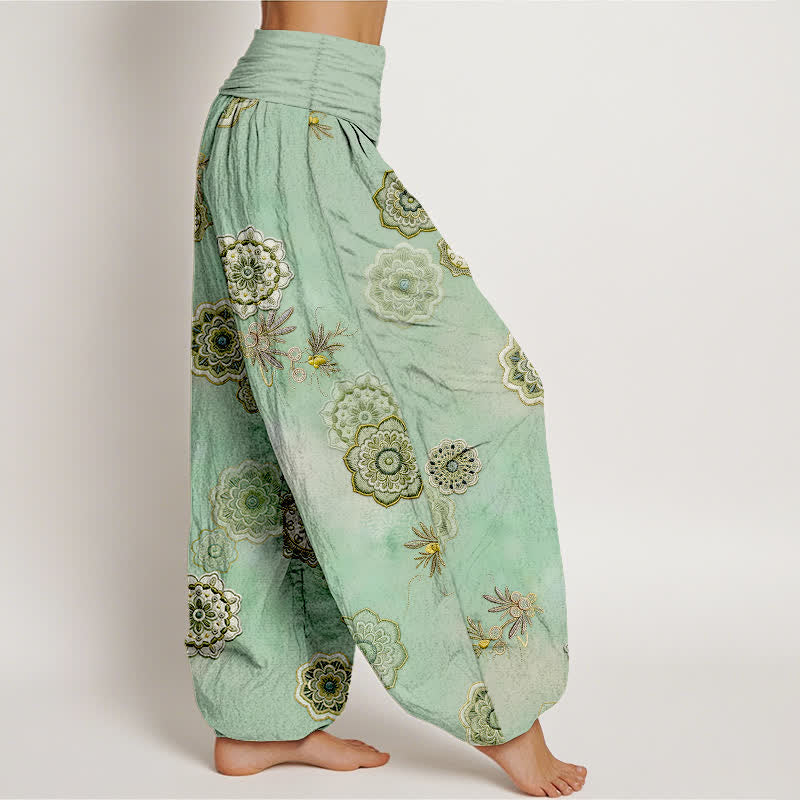 Buddha Stones Haremshose aus reiner Baumwolle mit Mandala-Blumenmuster und elastischem Bund für Damen - image 2
