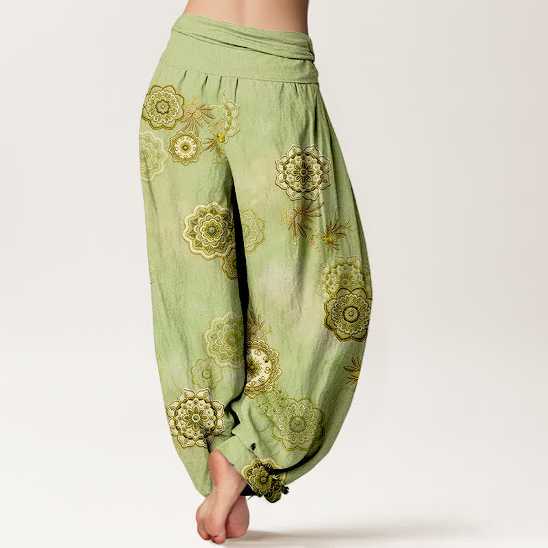 Buddha Stones Haremshose aus reiner Baumwolle mit Mandala-Blumenmuster und elastischem Bund für Damen - image 6