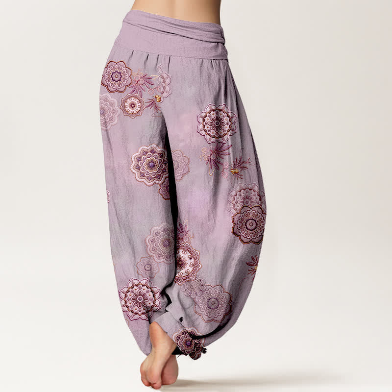 Buddha Stones Haremshose aus reiner Baumwolle mit Mandala-Blumenmuster und elastischem Bund für Damen - image 9