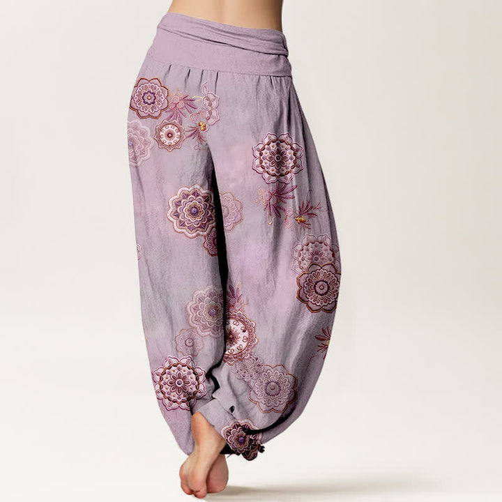 Buddha Stones Haremshose aus reiner Baumwolle mit Mandala-Blumenmuster und elastischem Bund für Damen - image 9