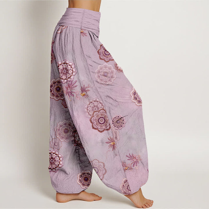 Buddha Stones Haremshose aus reiner Baumwolle mit Mandala-Blumenmuster und elastischem Bund für Damen - image 10