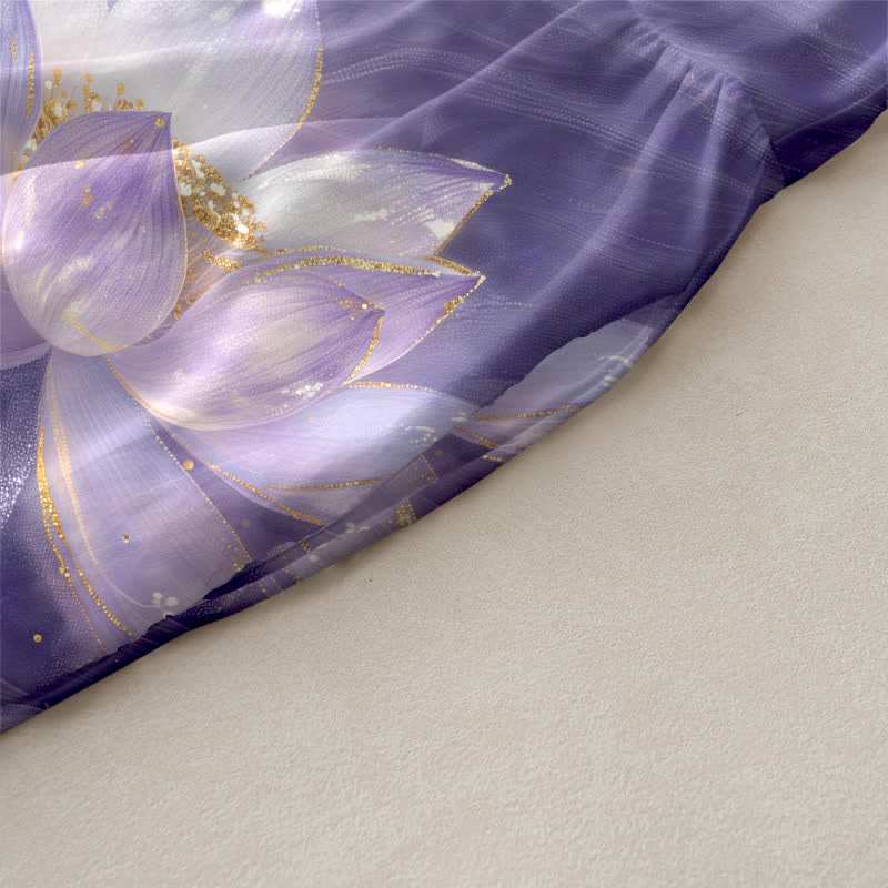 Buddha Stones Lässiges Sommerkleid für Damen mit Lotus- und Buddha-Motiv, goldenen Akzenten, ärmellos und mit Taschen - image 2