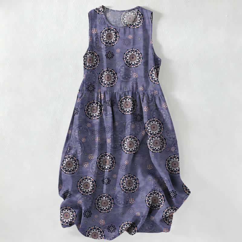 Buddha Stones Lässiges Sommerkleid im Boho-Stil mit Mandala-Medaillonmuster, ärmellos, Midi-Länge und Taschen - Mittelviolett - US16, UK/AU20, EU48 (3XL) - image 5