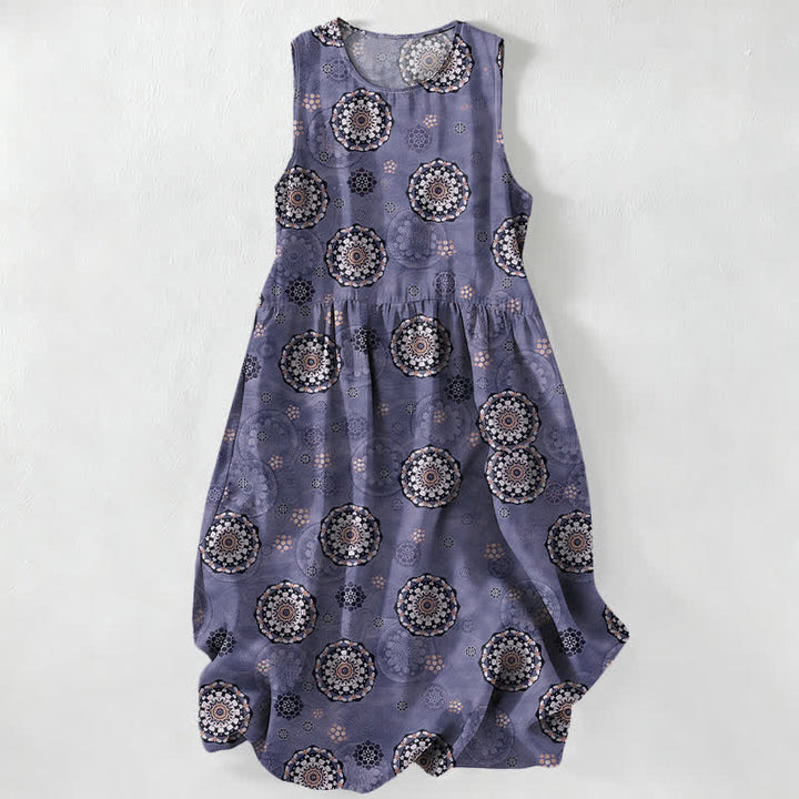 Buddha Stones Lässiges Sommerkleid im Boho-Stil mit Mandala-Medaillonmuster, ärmellos, Midi-Länge und Taschen - Mittelviolett - US16, UK/AU20, EU48 (3XL) - image 5