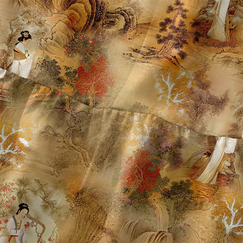 Buddha Stones Lässiges, orientalisches Sommerkleid für Damen mit Landschaftsmuster, ärmellos, Midi-Länge und Taschen - image 1