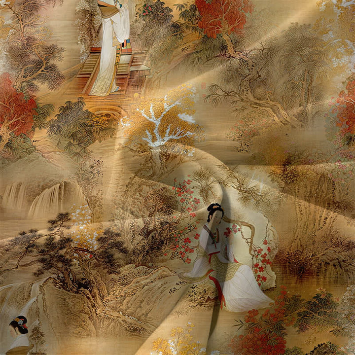 Buddha Stones Lässiges, orientalisches Sommerkleid für Damen mit Landschaftsmuster, ärmellos, Midi-Länge und Taschen - image 3