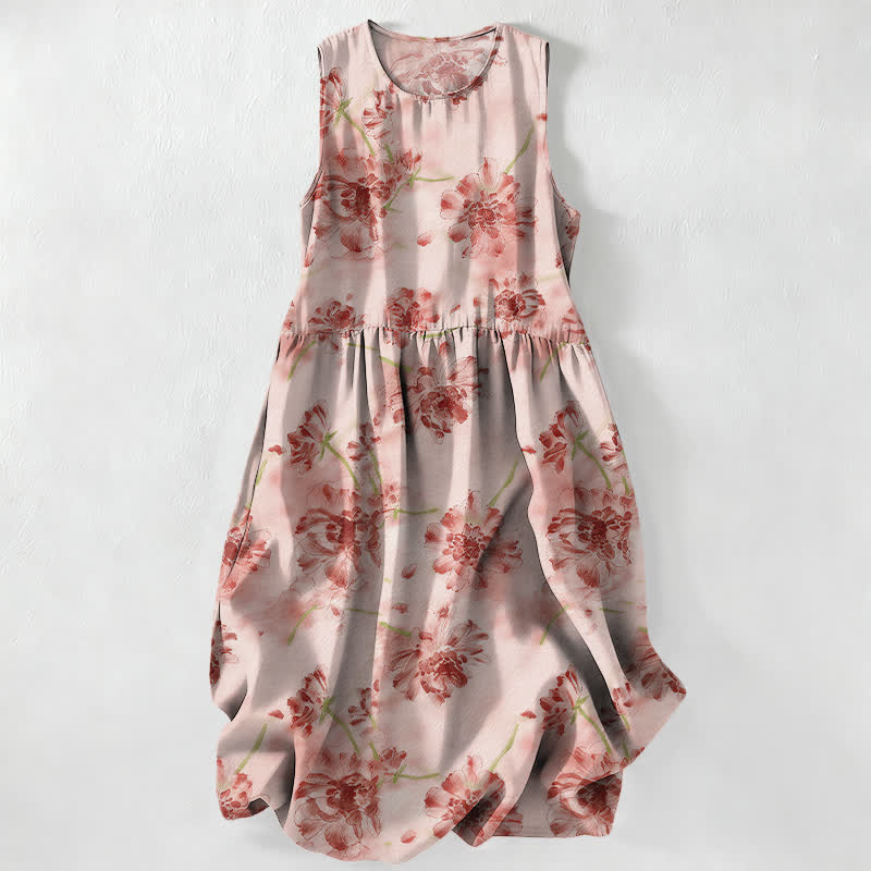 Buddha Stones Lässiges, ärmelloses Midikleid für Damen mit floralem Muster und Taschen - MistyRose - US16, UK/AU20, EU48 (3XL) - image 5