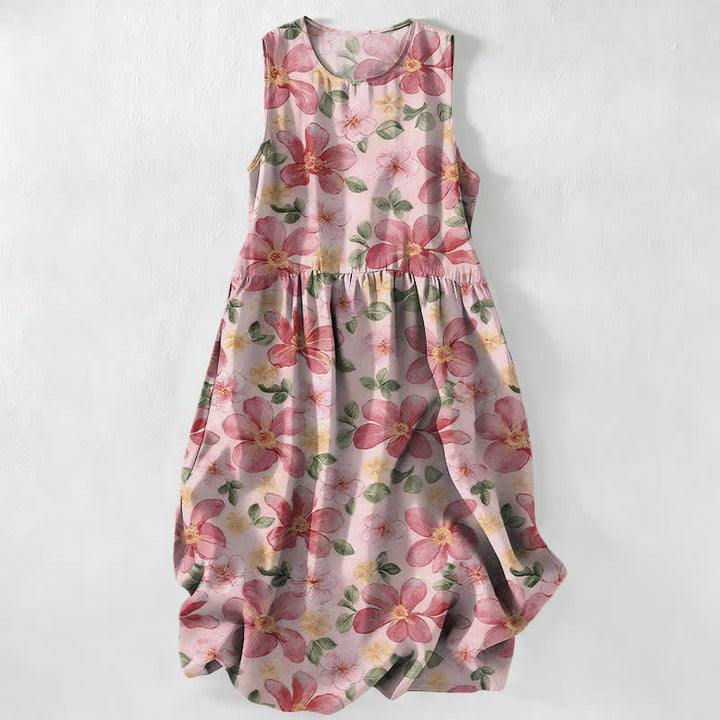 Buddha Stones Sommerliches, lässiges, ärmelloses Midikleid für Damen mit großem Blütenblattmuster und Taschen - Hellrosa - US16, UK/AU20, EU48 (3XL) - image 0