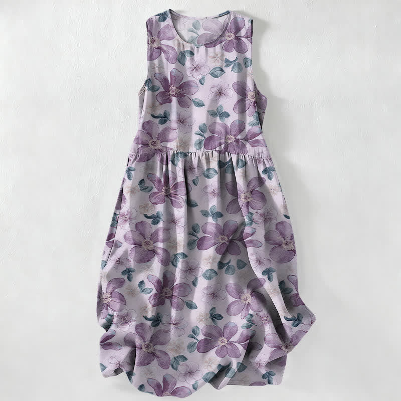 Buddha Stones Sommerliches, lässiges, ärmelloses Midikleid für Damen mit großem Blütenblattmuster und Taschen - Lavendel - US16, UK/AU20, EU48 (3XL) - image 4