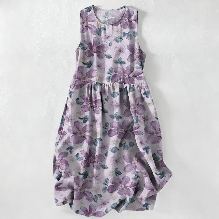 Buddha Stones Sommerliches, lässiges, ärmelloses Midikleid für Damen mit großem Blütenblattmuster und Taschen - Lavendel - US16, UK/AU20, EU48 (3XL) - image 4